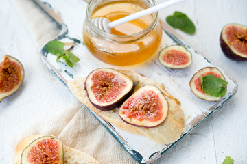 Useful breakfast. Sandwiches with a fig and honey