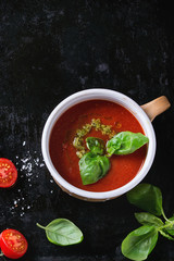 Tomato gazpacho soup with pesto