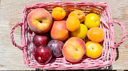 Cestino pieno di frutta con vista dall'alto