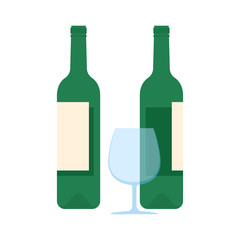 Wine bottles pair and glass set of flat icons