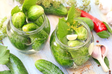 Making pickled cucumbers, homemade pickles in jar