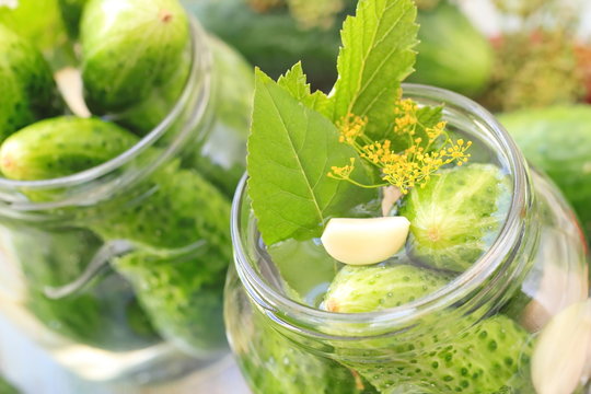 Making pickled cucumbers, homemade pickles in jar