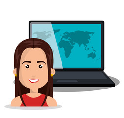 woman laptop globe online isolated vector illustration eps 10