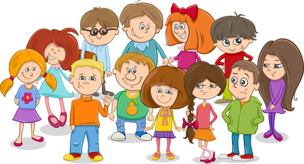 school kids group cartoon