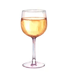 Garden poster Alcohol Hand-drawn watercolor illustration of alcohol drinks in the glass. White wine isolated on the white background