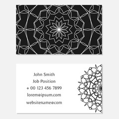 Two sided design template in grey colors. Front and back Mandala decoration. For business, invitation, wedding, banner , flyer or greeting cards.