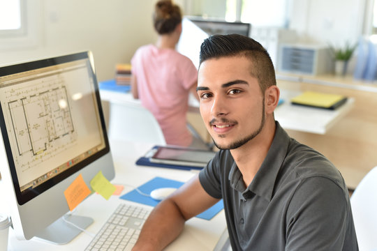 Portrait of student in architecture training class