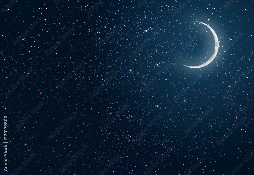 Wall mural background night sky with stars and moon