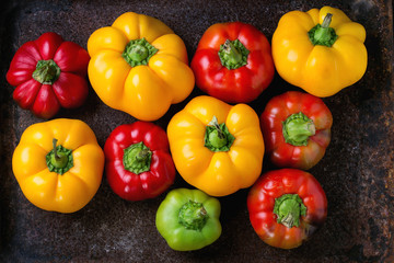 Variety of colorful paprika peppers