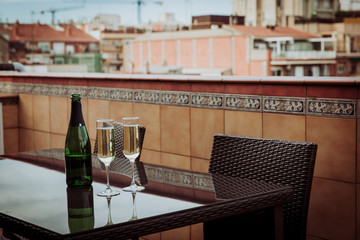 champagne Glasses and bottle in Barcelona city center © nadezhda1906