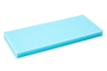 blue cleaning rectangle sponge on white background