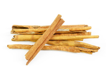 Cinnamon sticks on white background