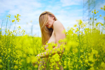 Fototapeta premium Sexy nude girl on the nature rape
