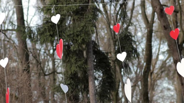 Valentine's heart/celebrating Valentine's Day in the park and hang many hearts