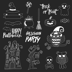 Vector doodle set for Halloween party Linear icons