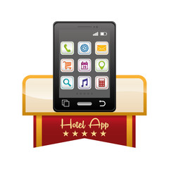 Smartphone and hotel apps icon set. Service technology media and digital theme. Colorful design. Vector illustration