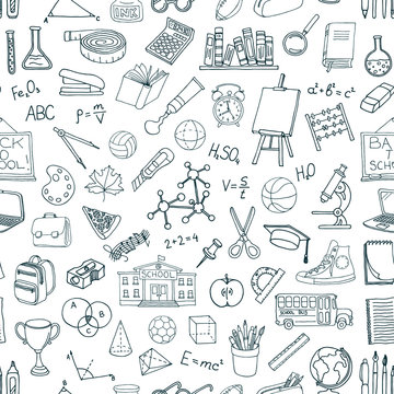 Seamless pattern with hand drawn school elements