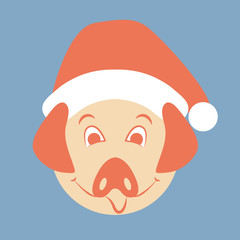 pig head face in Santa hat style Flat