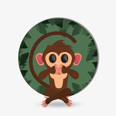 flat design jungle monkey cartoon and foliage emblem vector illustration 