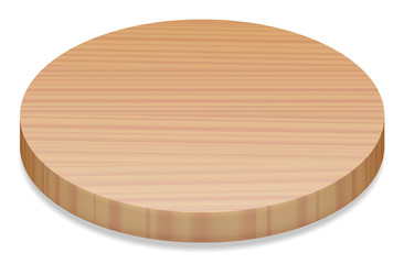 Round wooden board, perspective view - isolated vector illustration on white background.