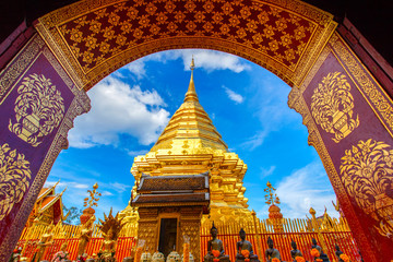 Wat Phra That Doi Suthep is tourist attraction of Chiang Mai, Thailand - obrazy, fototapety, plakaty