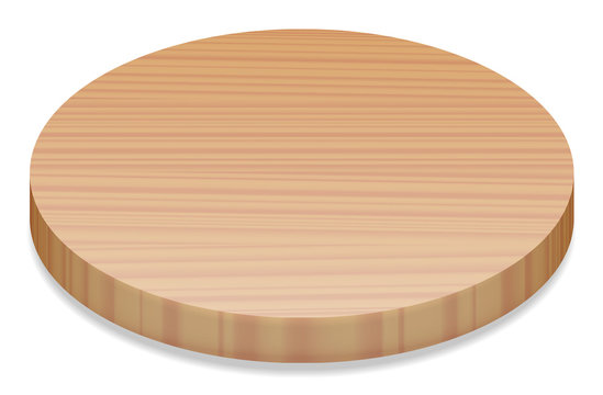 Round wooden board, perspective view - isolated vector illustration on white background.