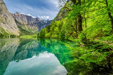 Crédence de cuisine en verre imprimé Lac / étang Belle vue sur le lac de montagne vert dans les Alpes, Allemagne