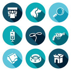 Vector Set of Animal Protection Icons. Protest, Animal, Search, Vaccination, Catching, Shooting, House, Food, Wandering.