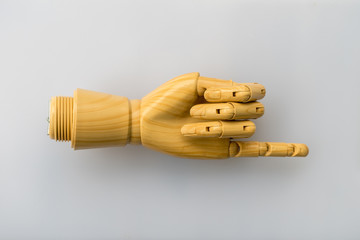 wooden hand on white background