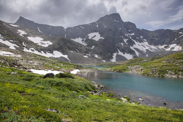 Naklejka na ściany i meble Highland landscape with a lake, Siberia, Altai.