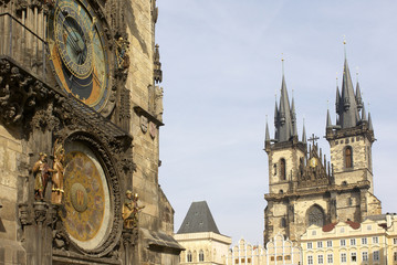 Fototapeta na wymiar Historical medieval astronomical clock in Old Town Square in Prague, Czech Republic