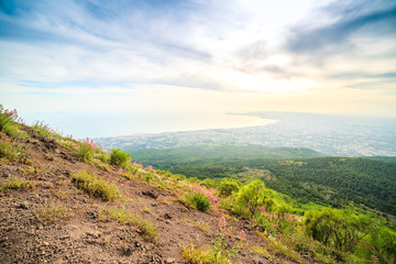 Naples Gulf taken from Vesuvius volcano, Italy