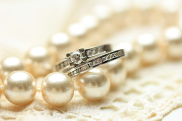 Bridal rings on pearls