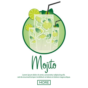 Fresh mojito with lime and green mint leaves in stylized glass.