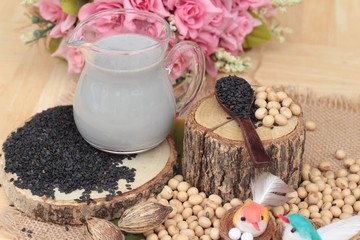 Soy bean milk mix black sesame delicious.