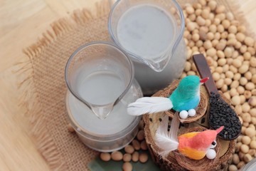 Soy bean milk mix black sesame delicious.