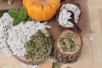Fototapeta premium Pumpkin seeds roasted and peeled pumpkin seeds.
