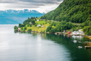 Fototapeta na wymiar natural Hardangerfjord fjord landscape of norway