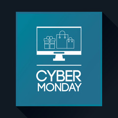 Shopping bag computer and gift icon. Cyber Monday ecommerce and market theme. Vector illustration