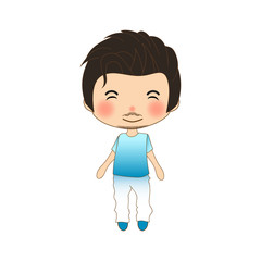 Obraz premium Handsome Mustache Man in Blue Shirt and White Pants. Vector Illustration