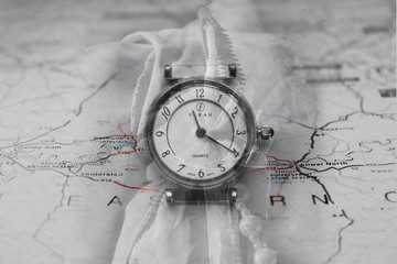A watch face overlayed on a figure
