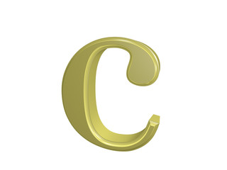 Gold letter c isolated on white, 3d illustration