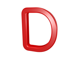 Red letter D isolated on white, 3d illustration