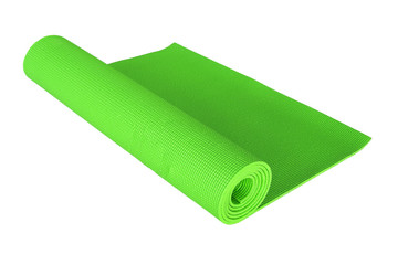 green yoga mat isolated on white.