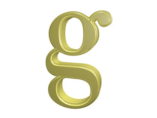 Gold letter g isolated on white, 3d illustration
