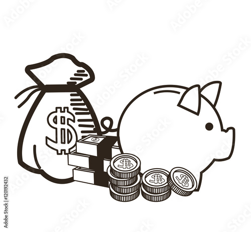 Piggy Bag Bills And Coins Icon Money Economy Commerce And - 