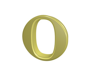 Gold letter o isolated on white, 3d illustration
