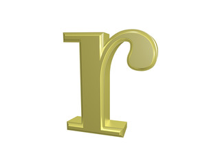 Gold letter r isolated on white, 3d illustration