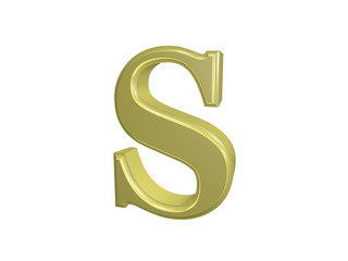 Gold letter s isolated on white, 3d illustration