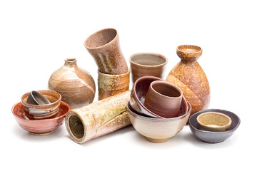 collection of traditional japanese style pottery